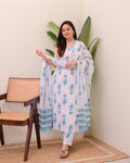 Blue White Floral Mul Cotton Suit