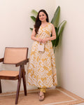 Mustard Ikat Cotton A Line Kurta Set