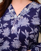 Navy Blue Floral Cotton Suit