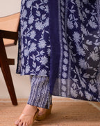 Navy Blue Floral Cotton Suit