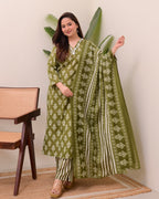 Green Floral Cotton Suit