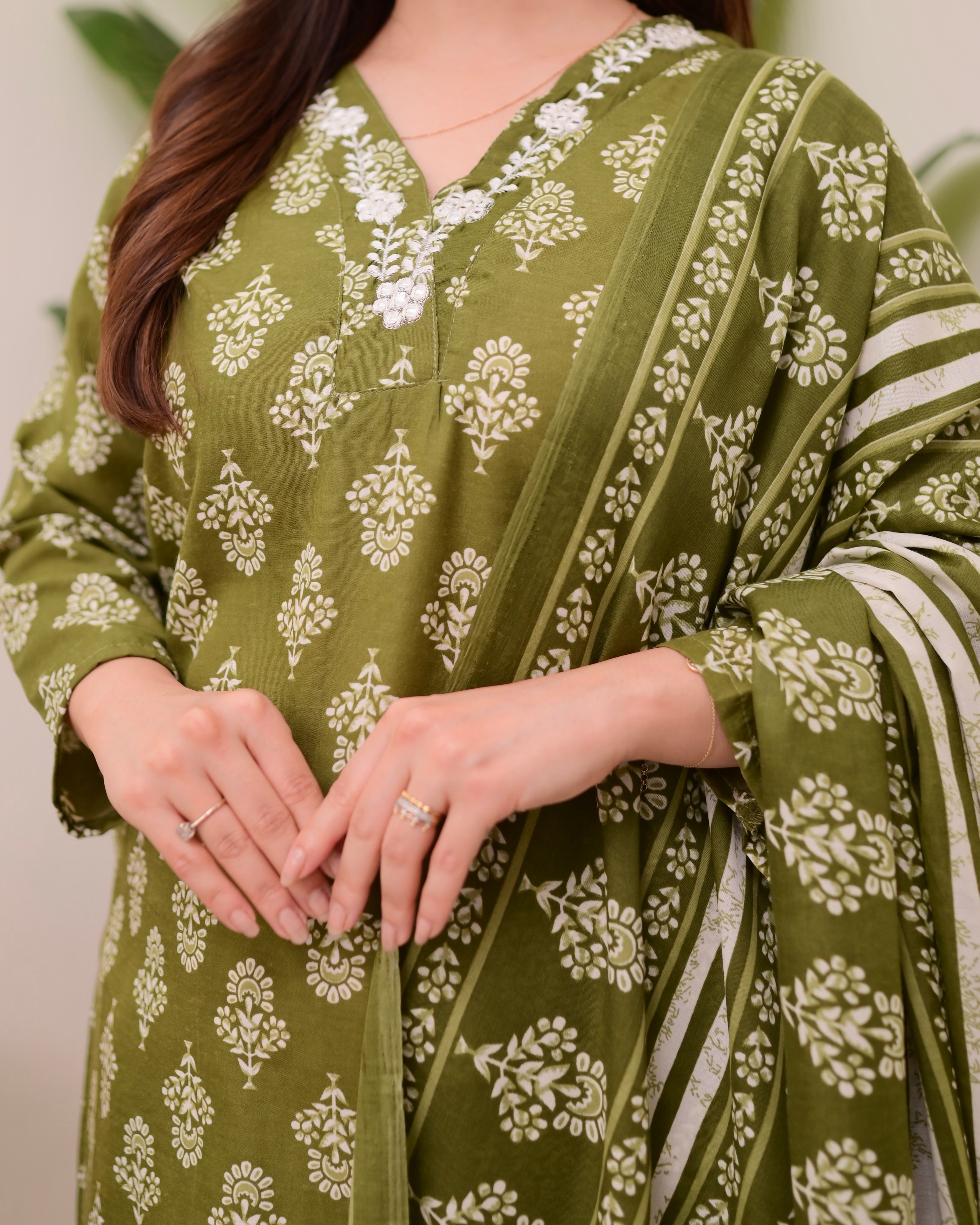Green Floral Cotton Suit