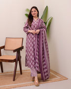 Mauve Floral Cotton Suit