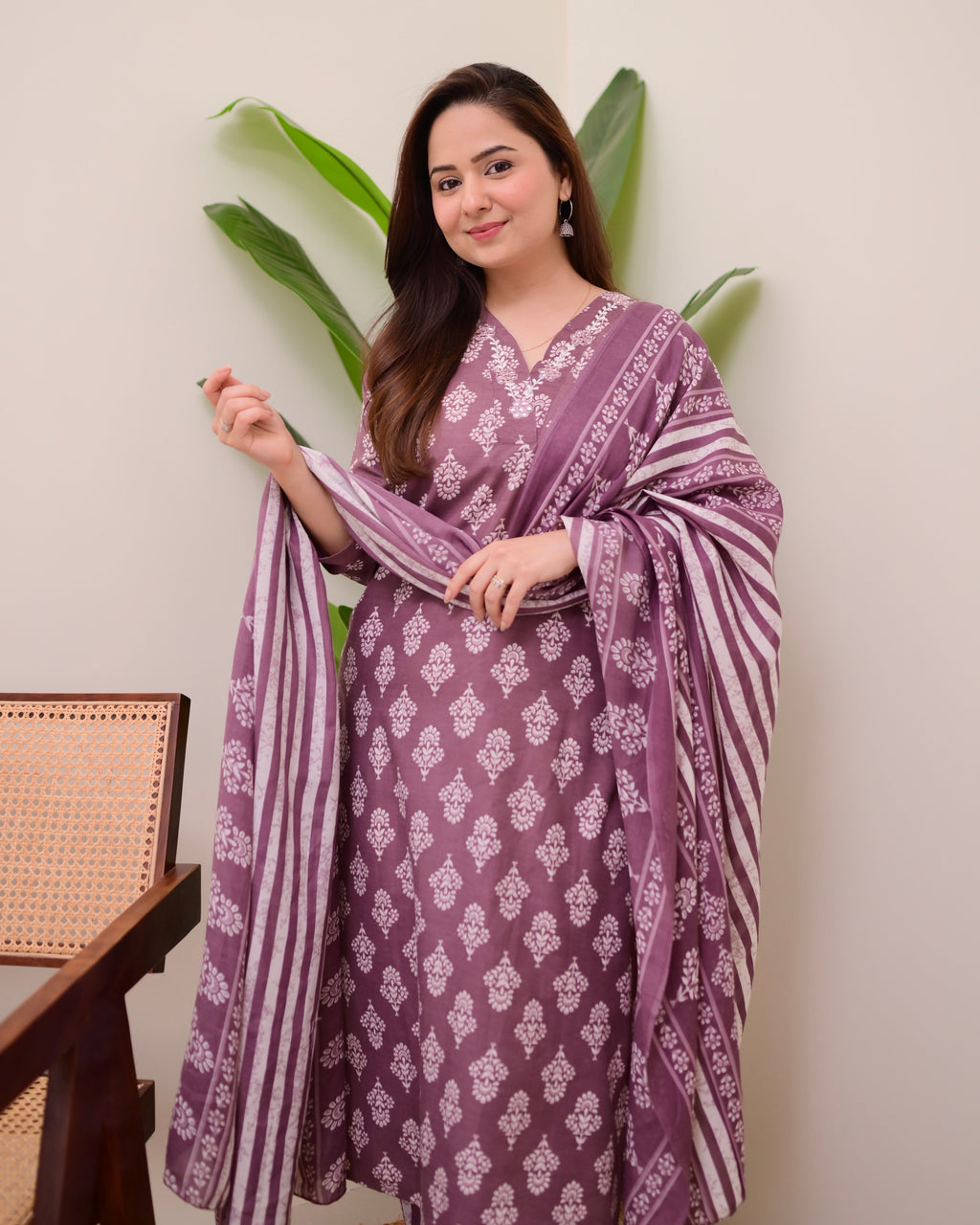 Mauve Floral Cotton Suit