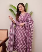 Mauve Floral Cotton Suit