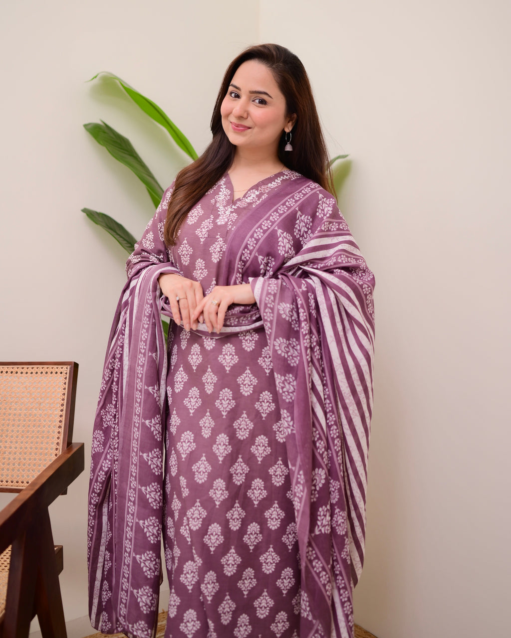 Mauve Floral Cotton Suit