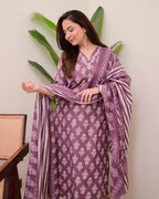 Mauve Floral Cotton Suit