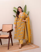 Mustard Yellow Floral Cotton Suit