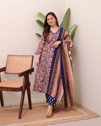 Blue Yellow Paisley Cotton Suit