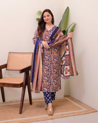 Blue Yellow Paisley Cotton Suit
