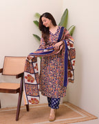 Blue Yellow Paisley Cotton Suit