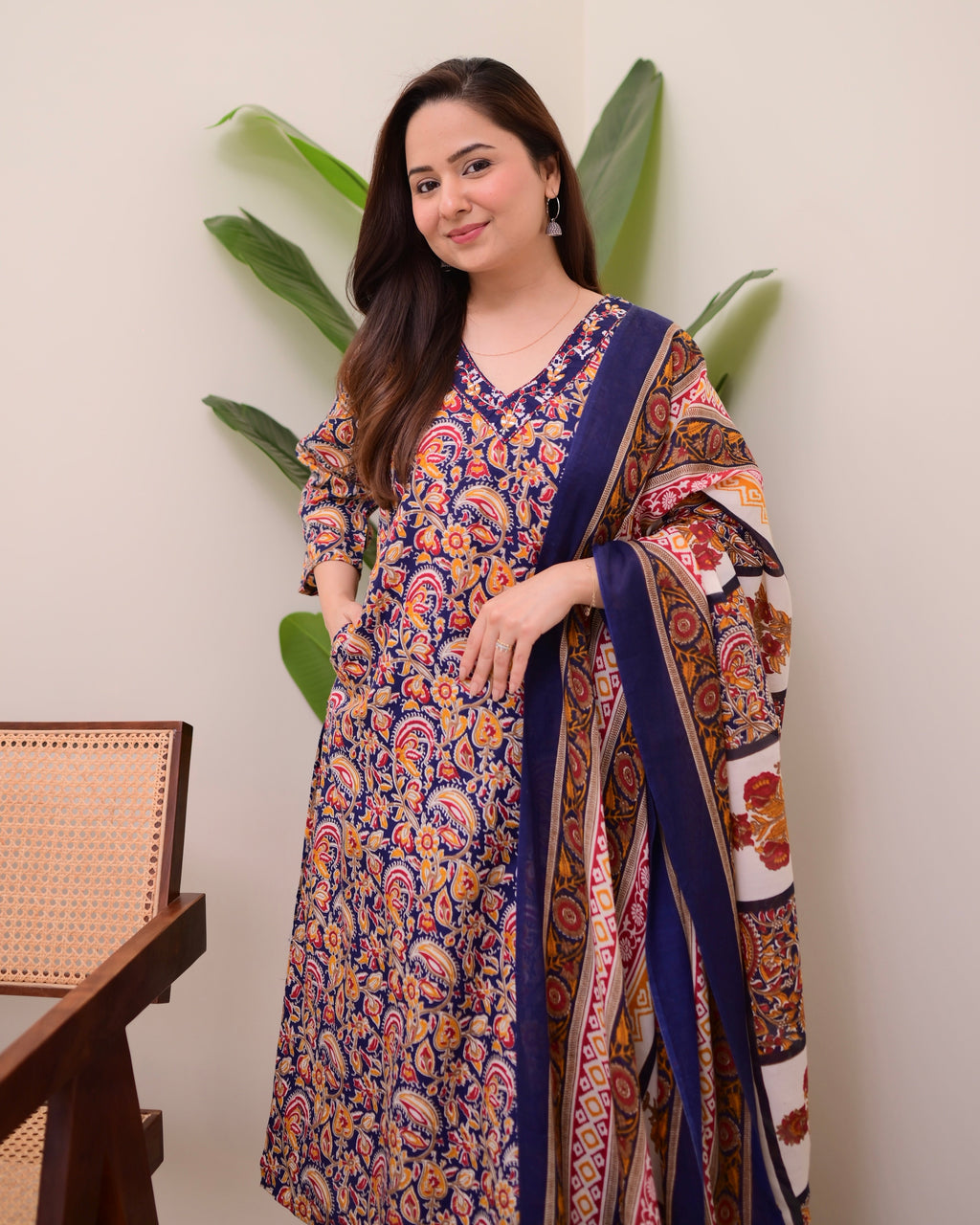 Blue Yellow Paisley Cotton Suit