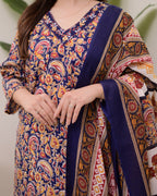 Blue Yellow Paisley Cotton Suit