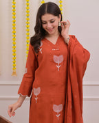 Orange Bloom Threaded Muslin Suit