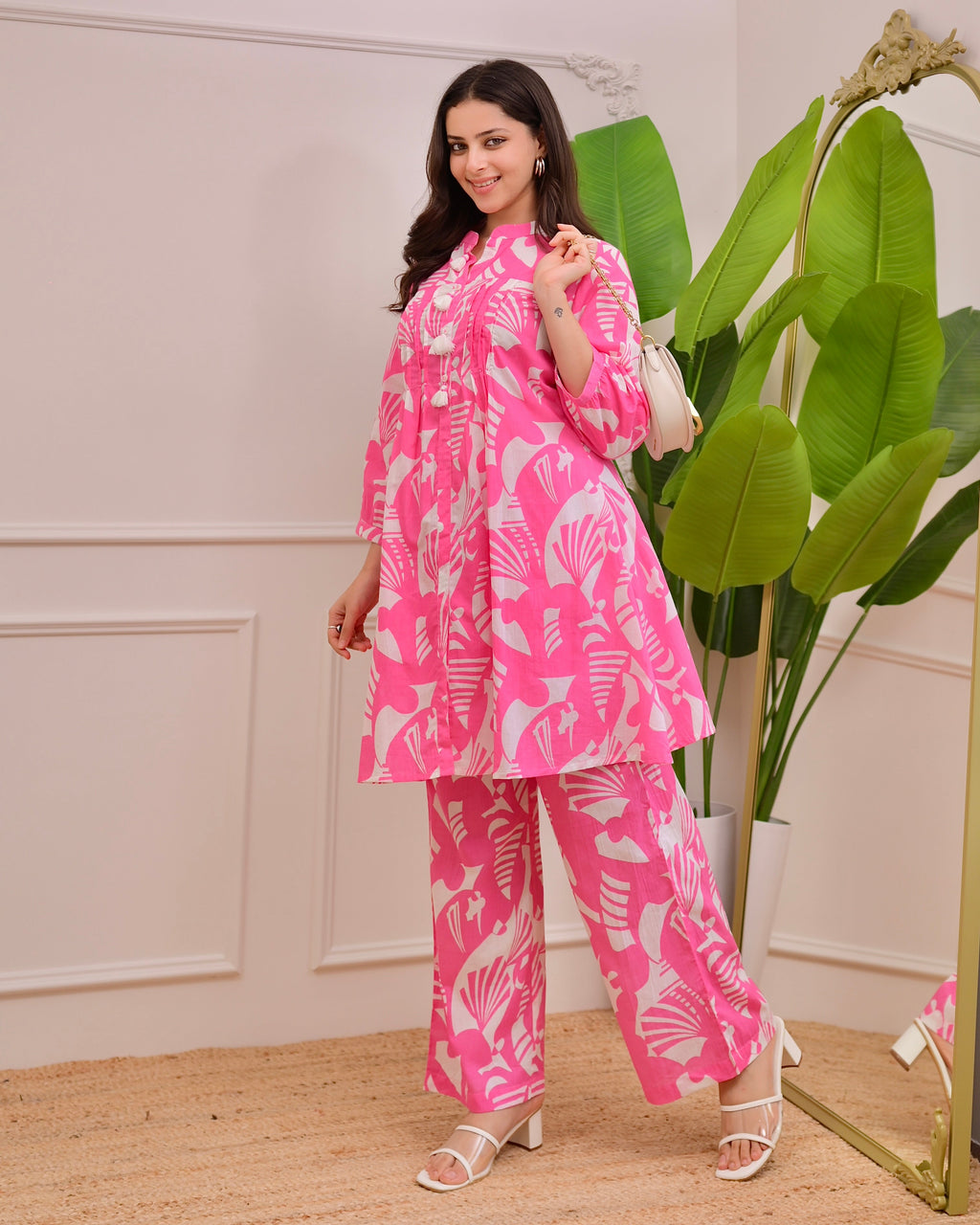 Pink Abstract Pintex Cotton Co-ord
