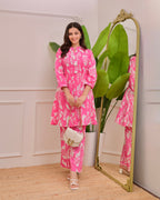 Pink Abstract Pintex Cotton Co-ord