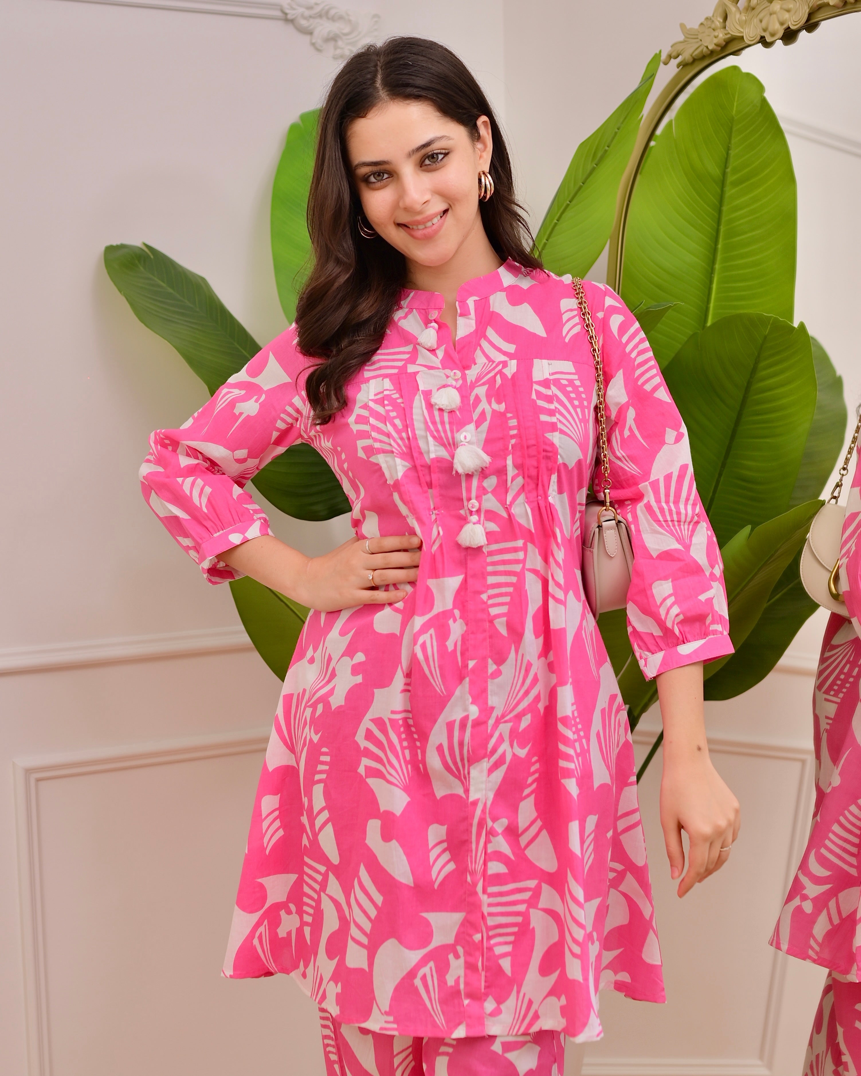 Pink Abstract Pintex Cotton Co-ord