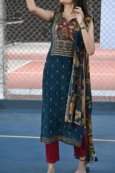 Blue crepe embroidered salwar set