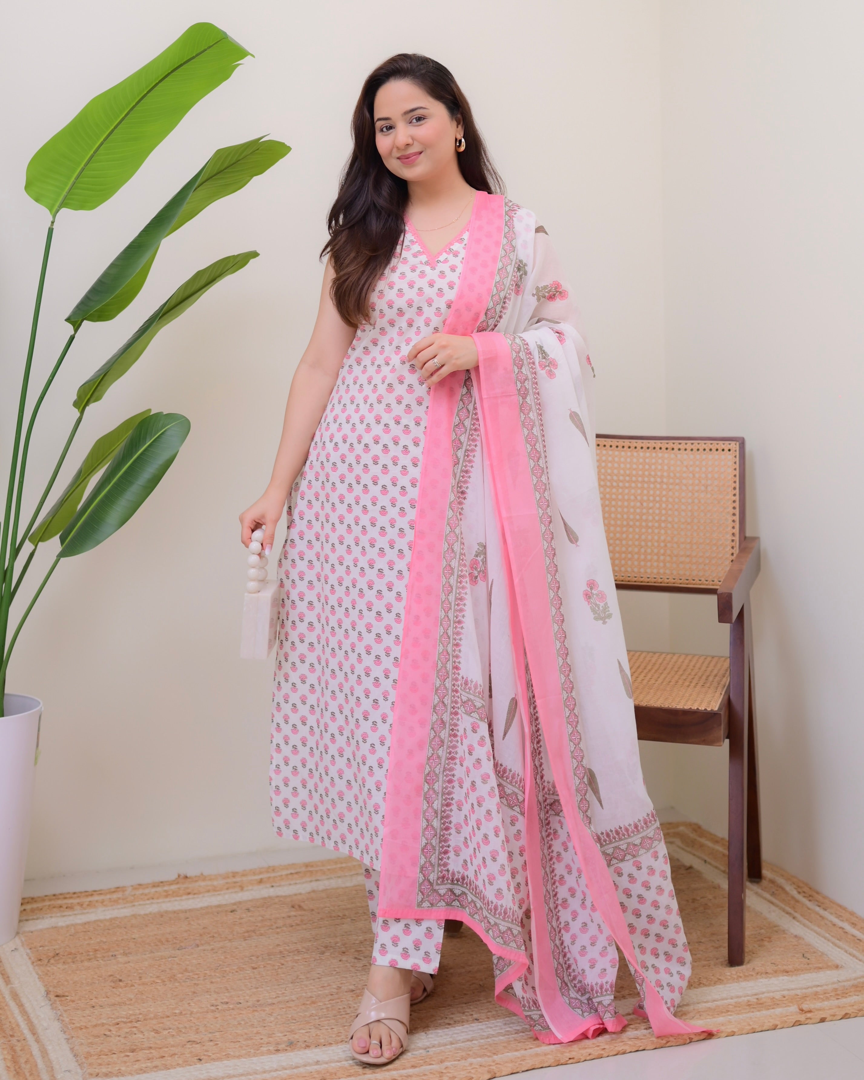 Baby Pink Blooming Mul Cotton Suit