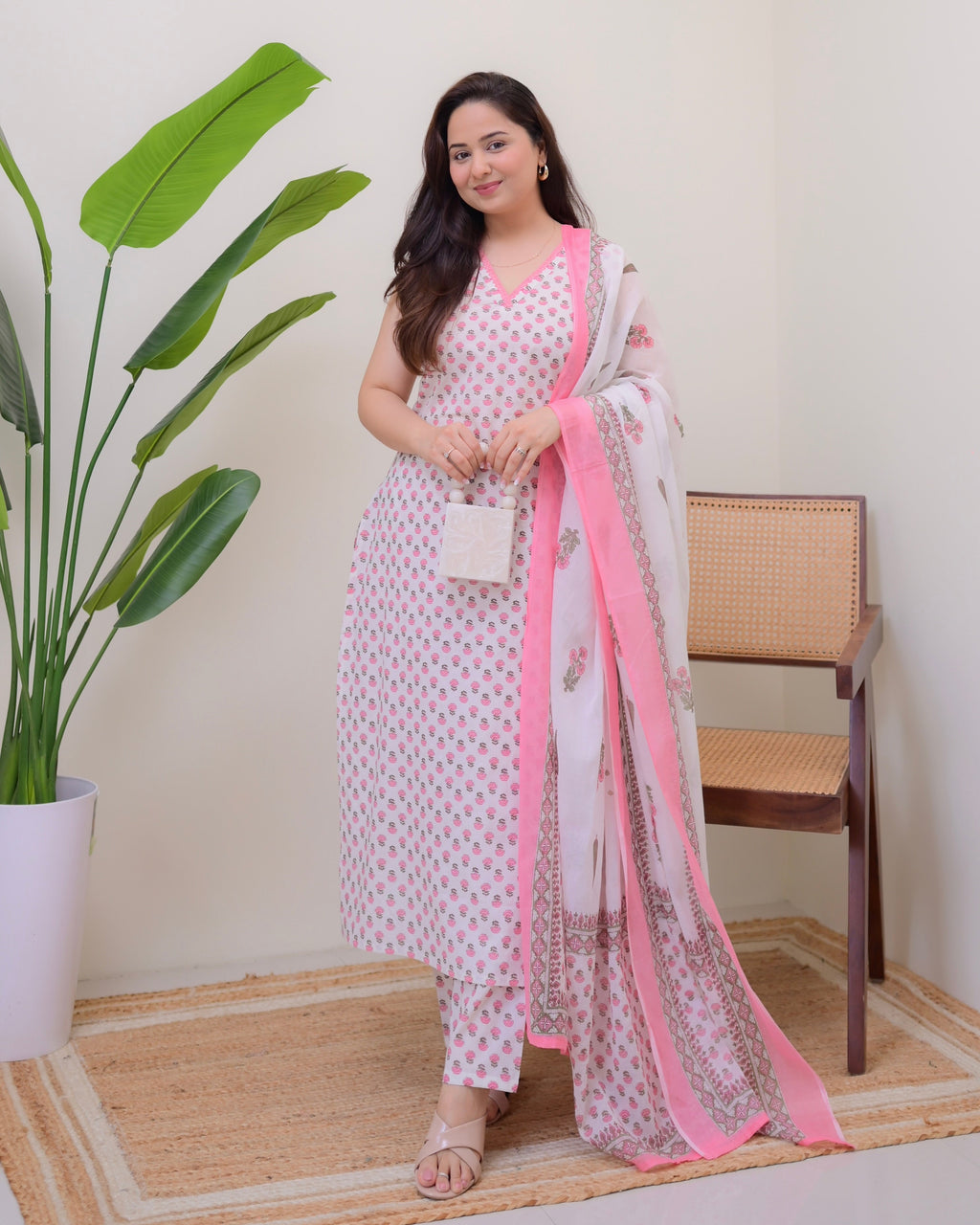 Baby Pink Blooming Mul Cotton Suit