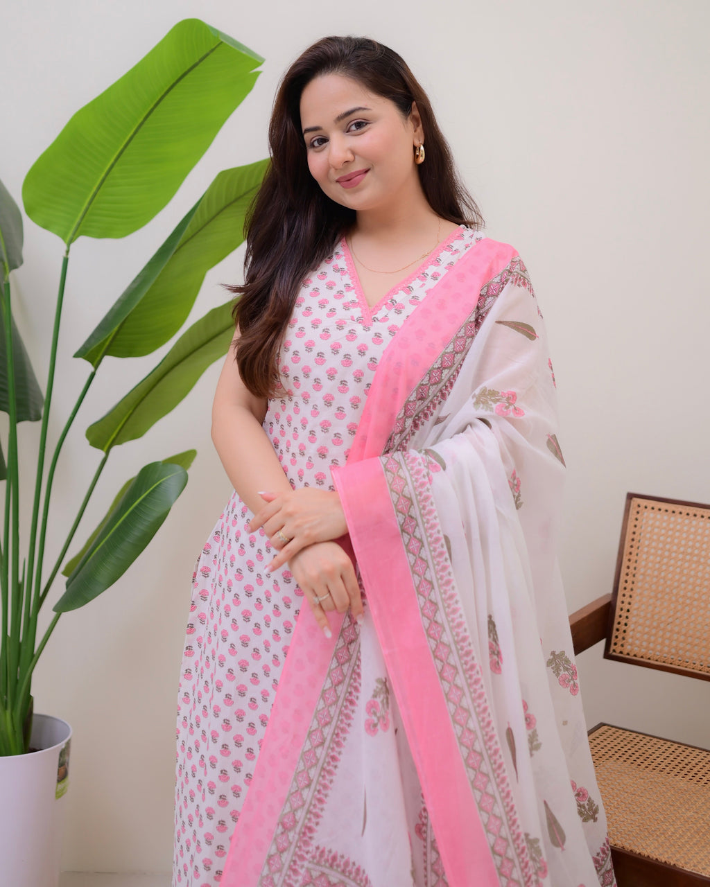 Baby Pink Blooming Mul Cotton Suit