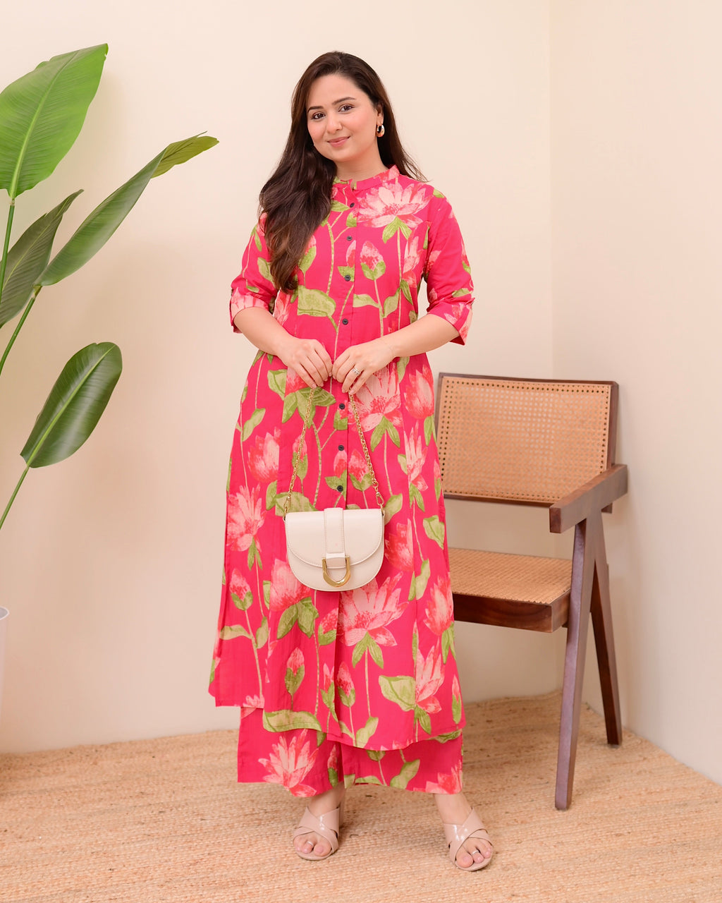 Pink Lotus Cotton Kurta Palazzo Set