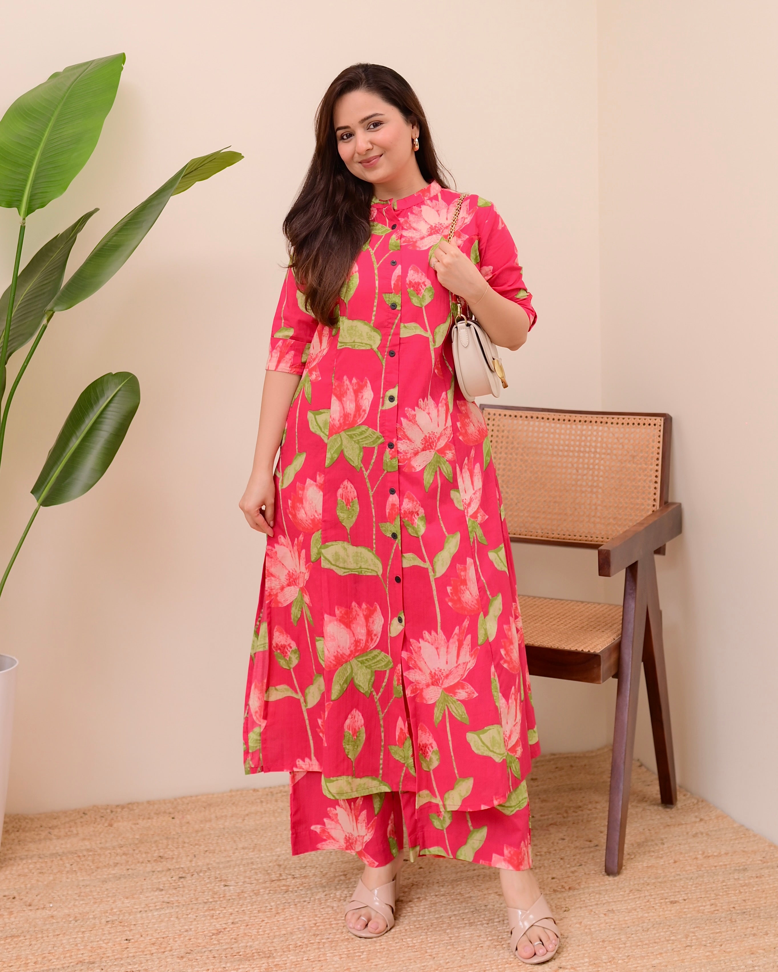 Pink Lotus Cotton Kurta Palazzo Set