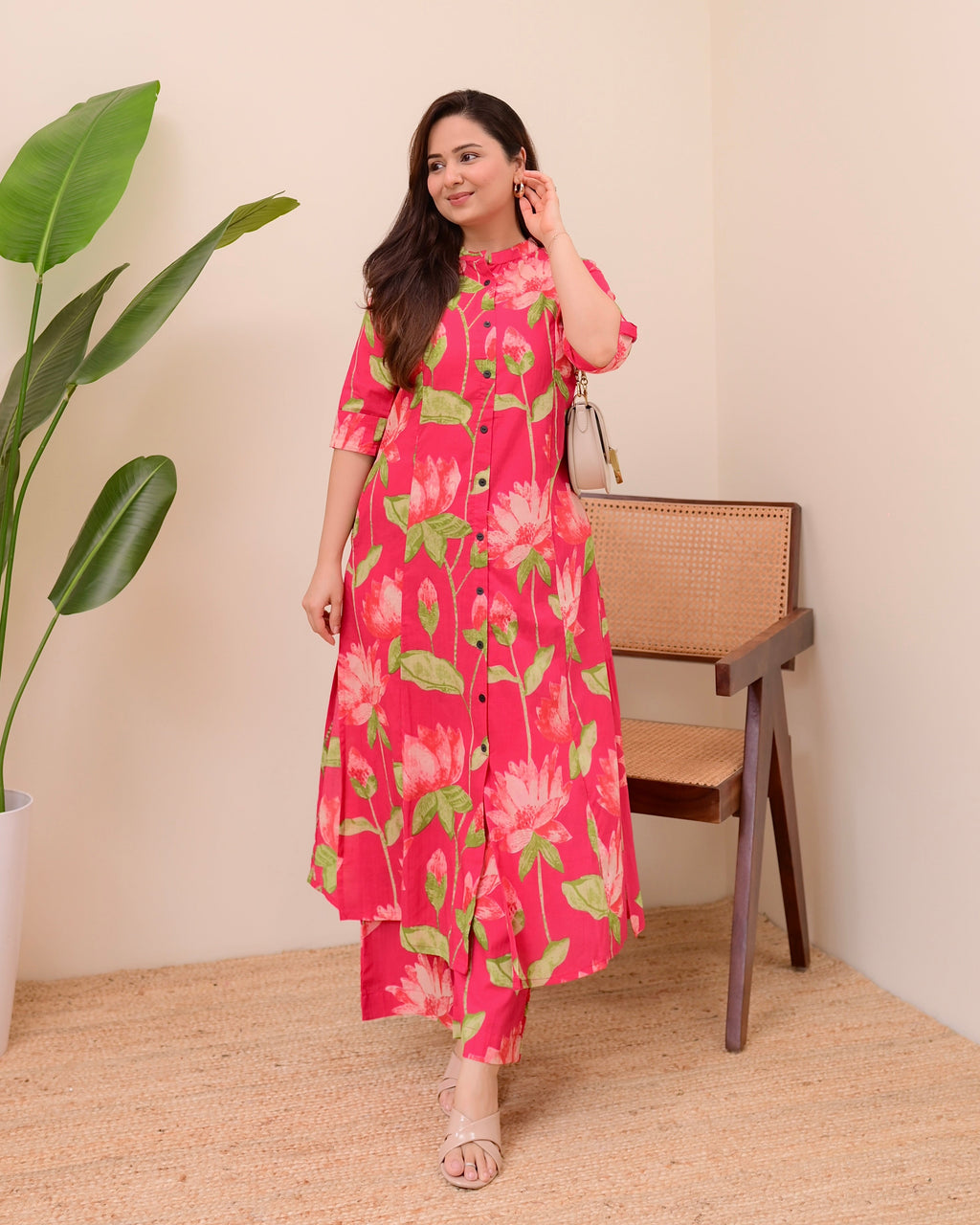 Pink Lotus Cotton Kurta Palazzo Set