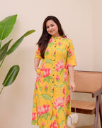 Yellow Lotus Cotton Kurta Palazzo Set