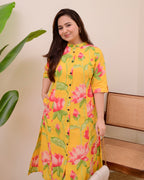 Yellow Lotus Cotton Kurta Palazzo Set