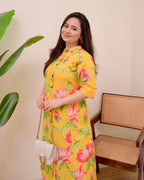 Yellow Lotus Cotton Kurta Palazzo Set