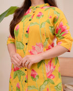 Yellow Lotus Cotton Kurta Palazzo Set