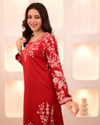 Scarlet Petals Cotton A Line Kurta Palazzo Set