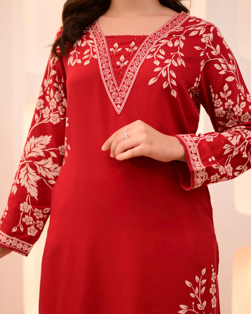 Scarlet Petals Cotton A Line Kurta Palazzo Set
