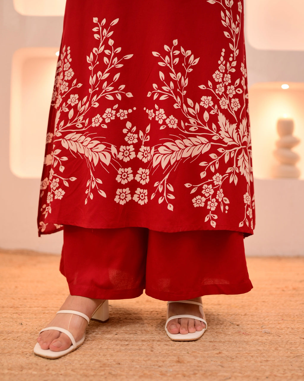Scarlet Petals Cotton A Line Kurta Palazzo Set