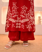 Scarlet Petals Cotton A Line Kurta Palazzo Set