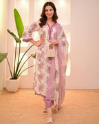 Ivory Orchid Floral Lace Pakistani Cotton Suit