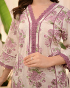 Ivory Orchid Floral Lace Pakistani Cotton Suit