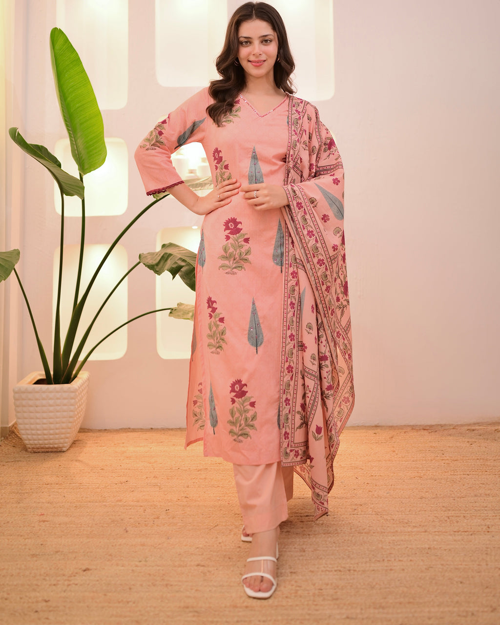 Peach Blossom Handwork Cotton Suit