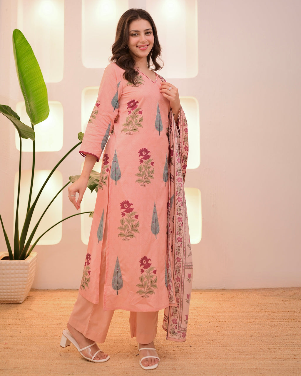 Peach Blossom Handwork Cotton Suit