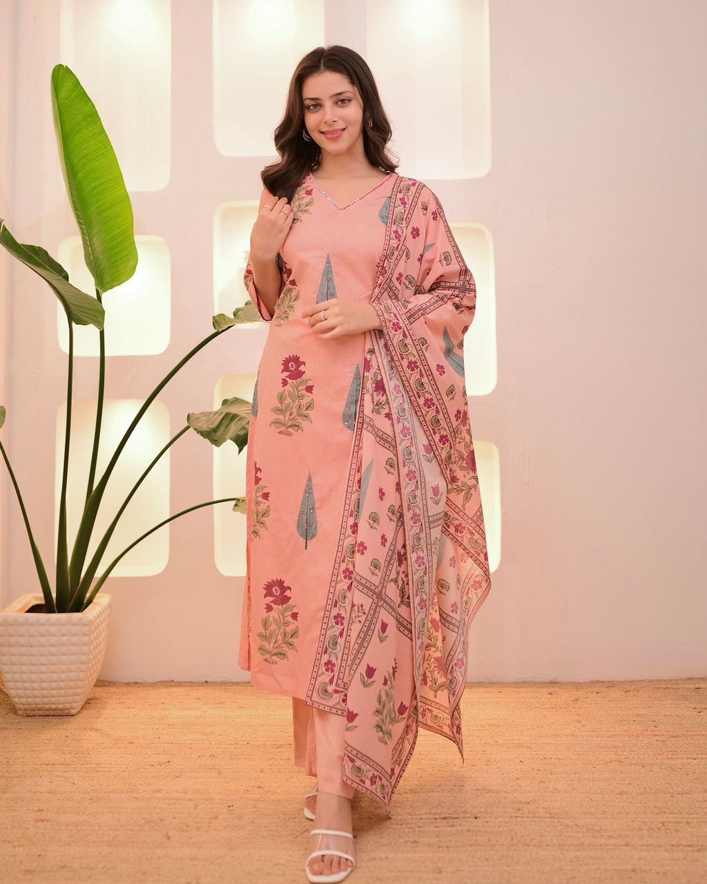 Peach Blossom Handwork Cotton Suit