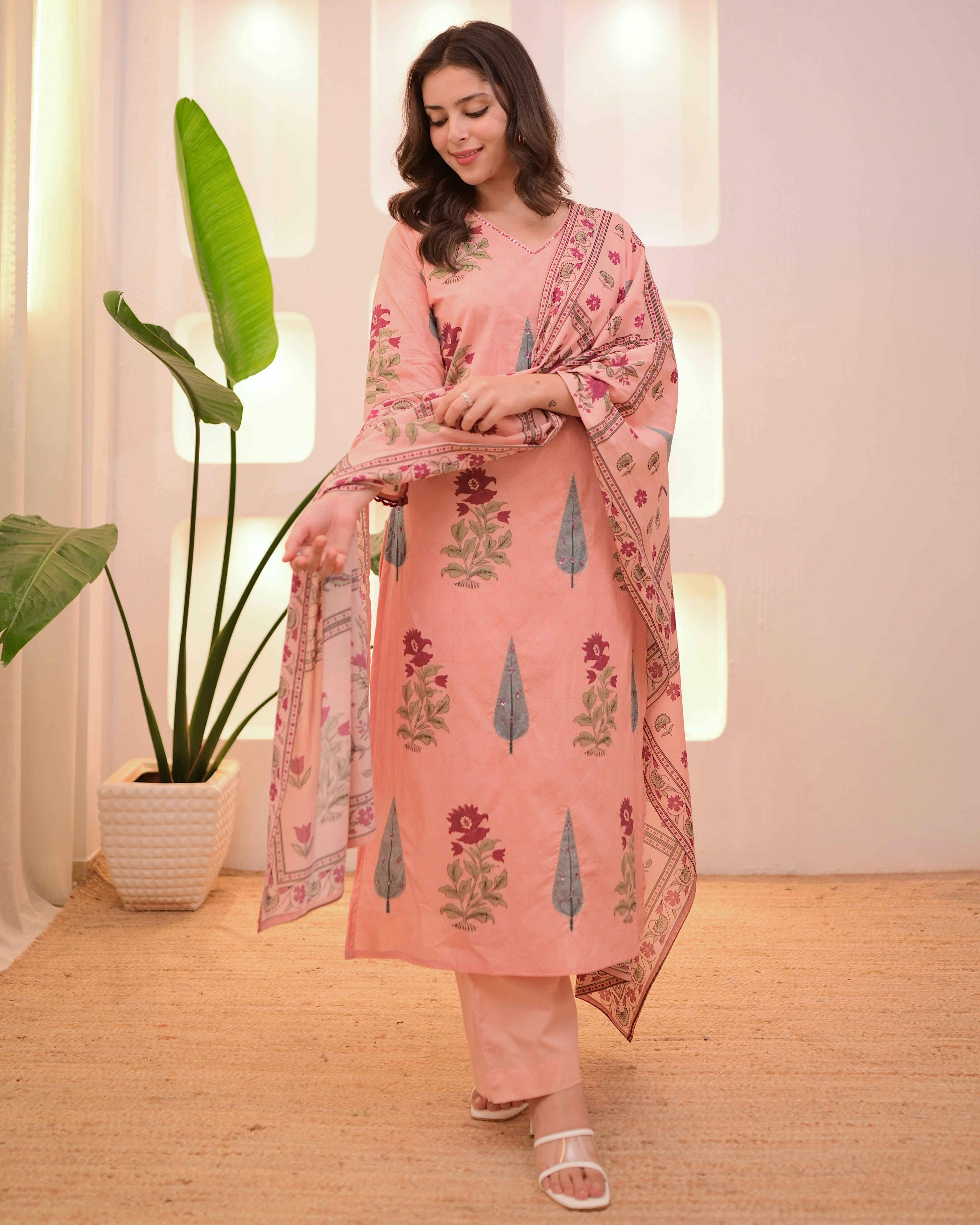 Peach Blossom Handwork Cotton Suit