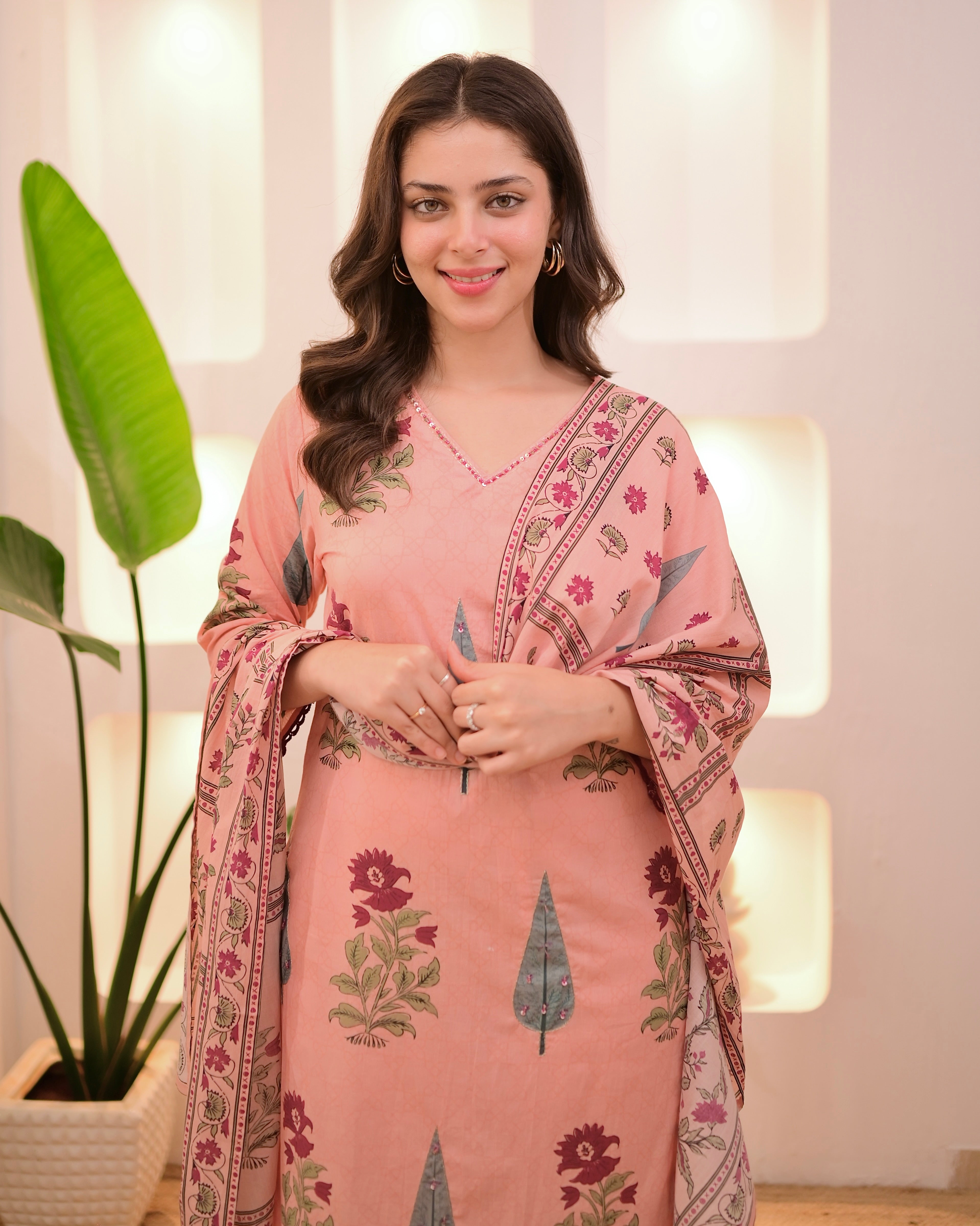 Peach Blossom Handwork Cotton Suit