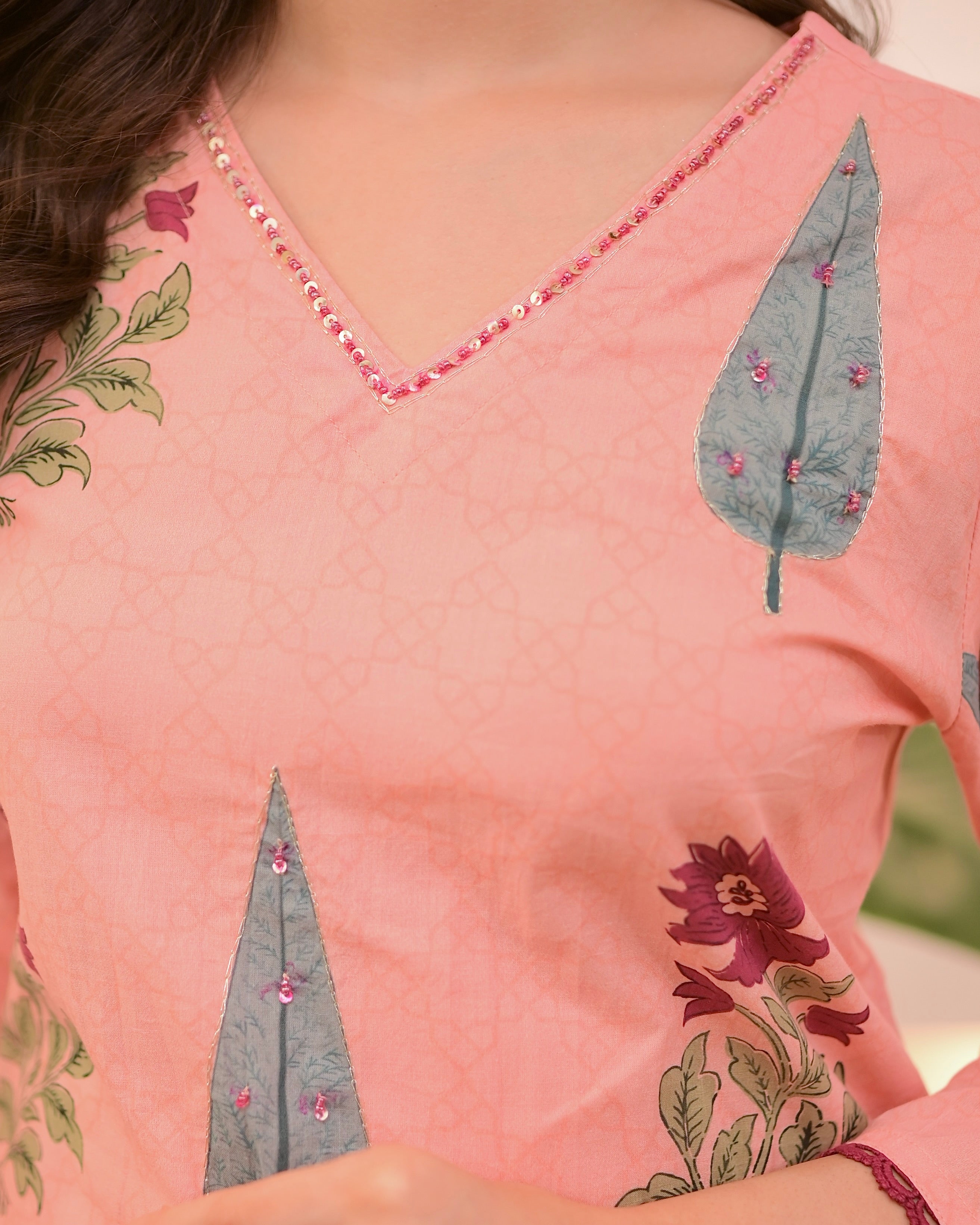 Peach Blossom Handwork Cotton Suit