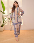 Ivory Blue Botanic Charm Crepe Co-ord Set