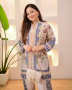 Ivory Blue Botanic Charm Crepe Co-ord Set