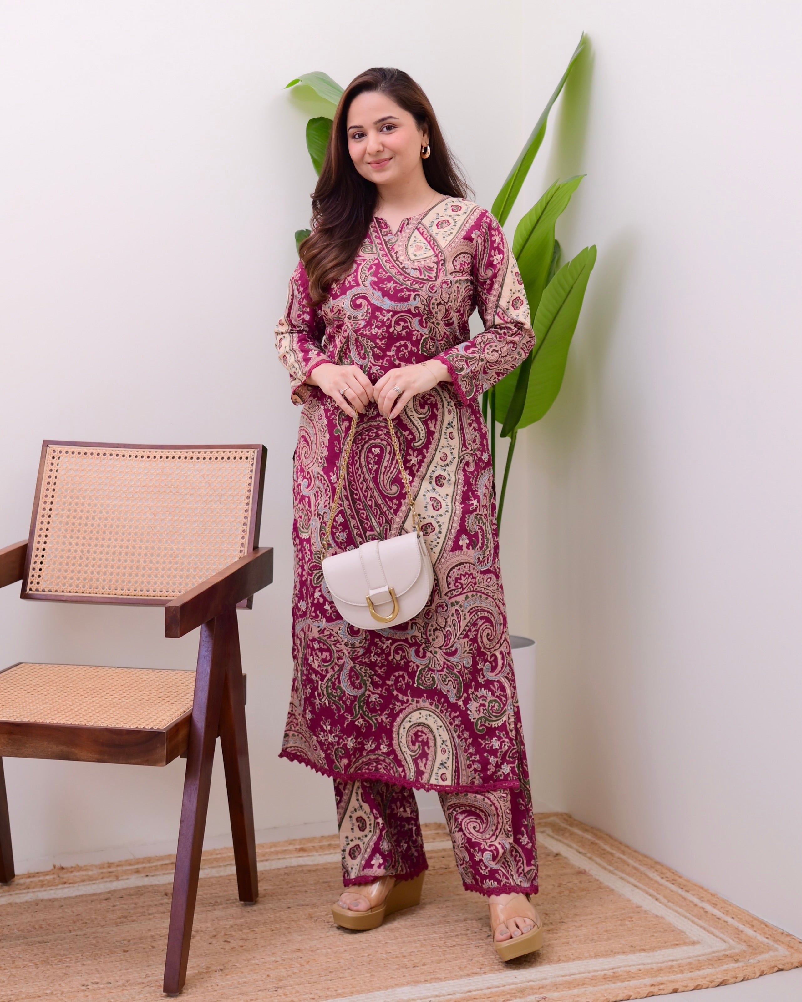 Maroon Paisley Cotton Kurta Set