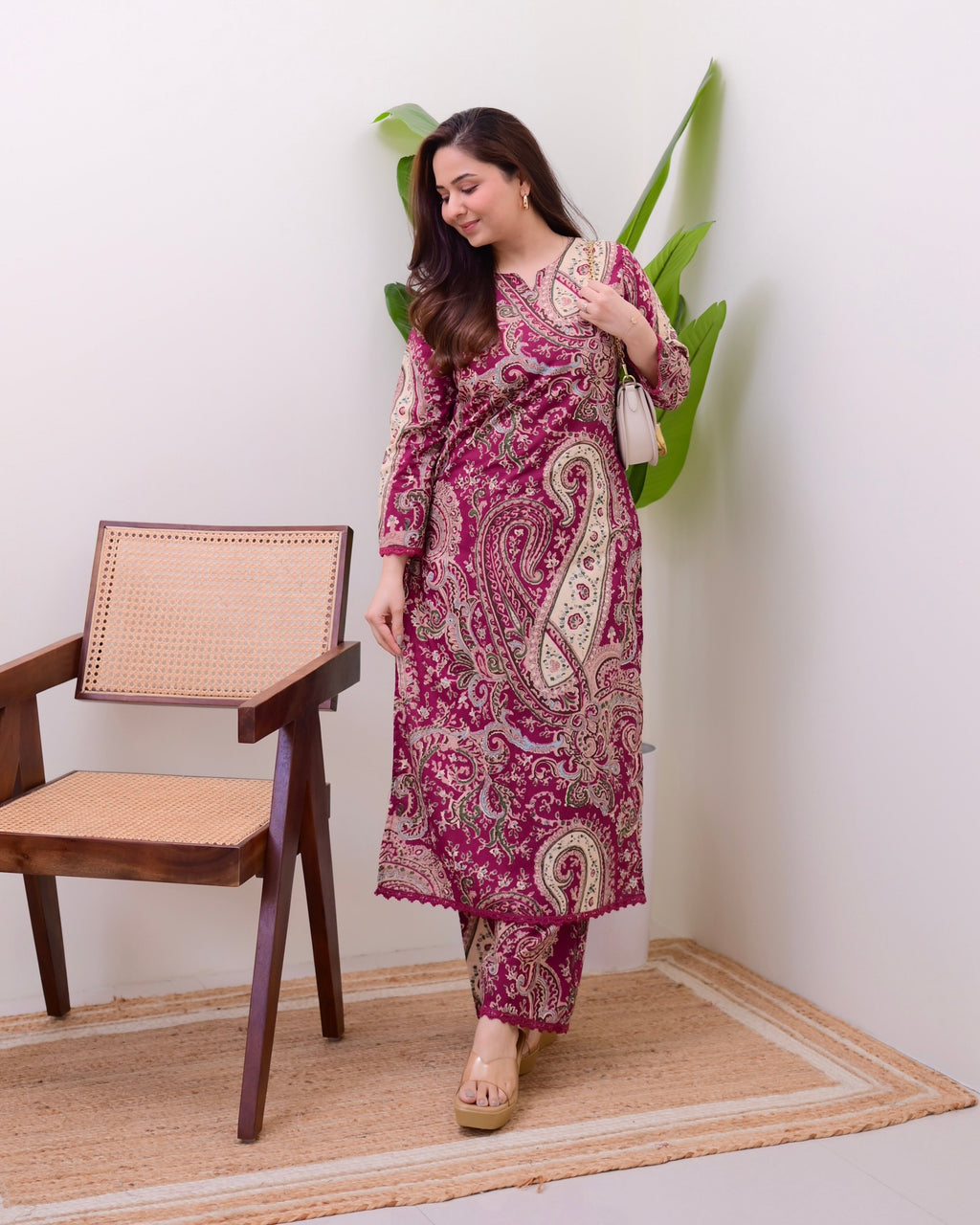 Maroon Paisley Cotton Kurta Set