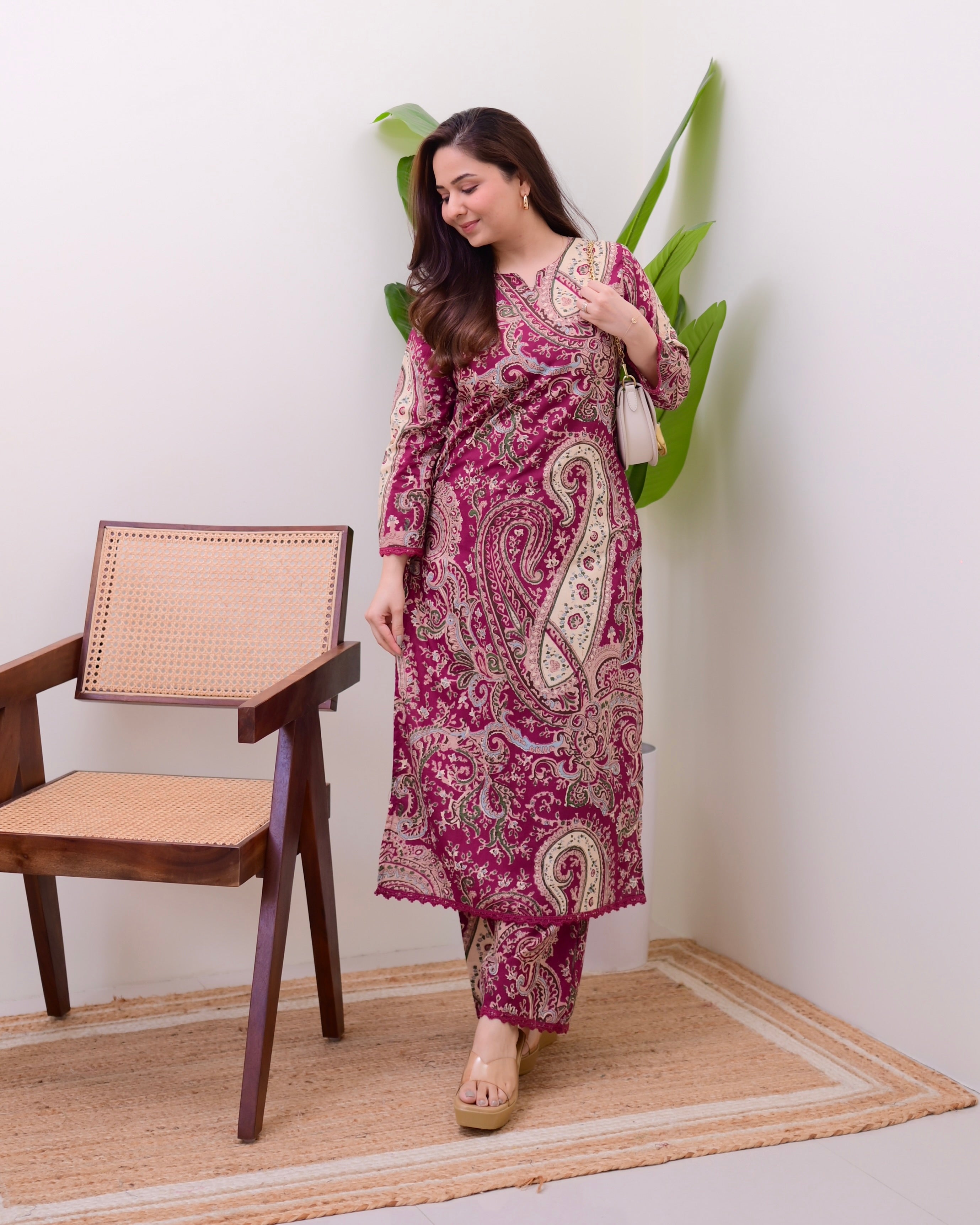Maroon Paisley Cotton Kurta Set