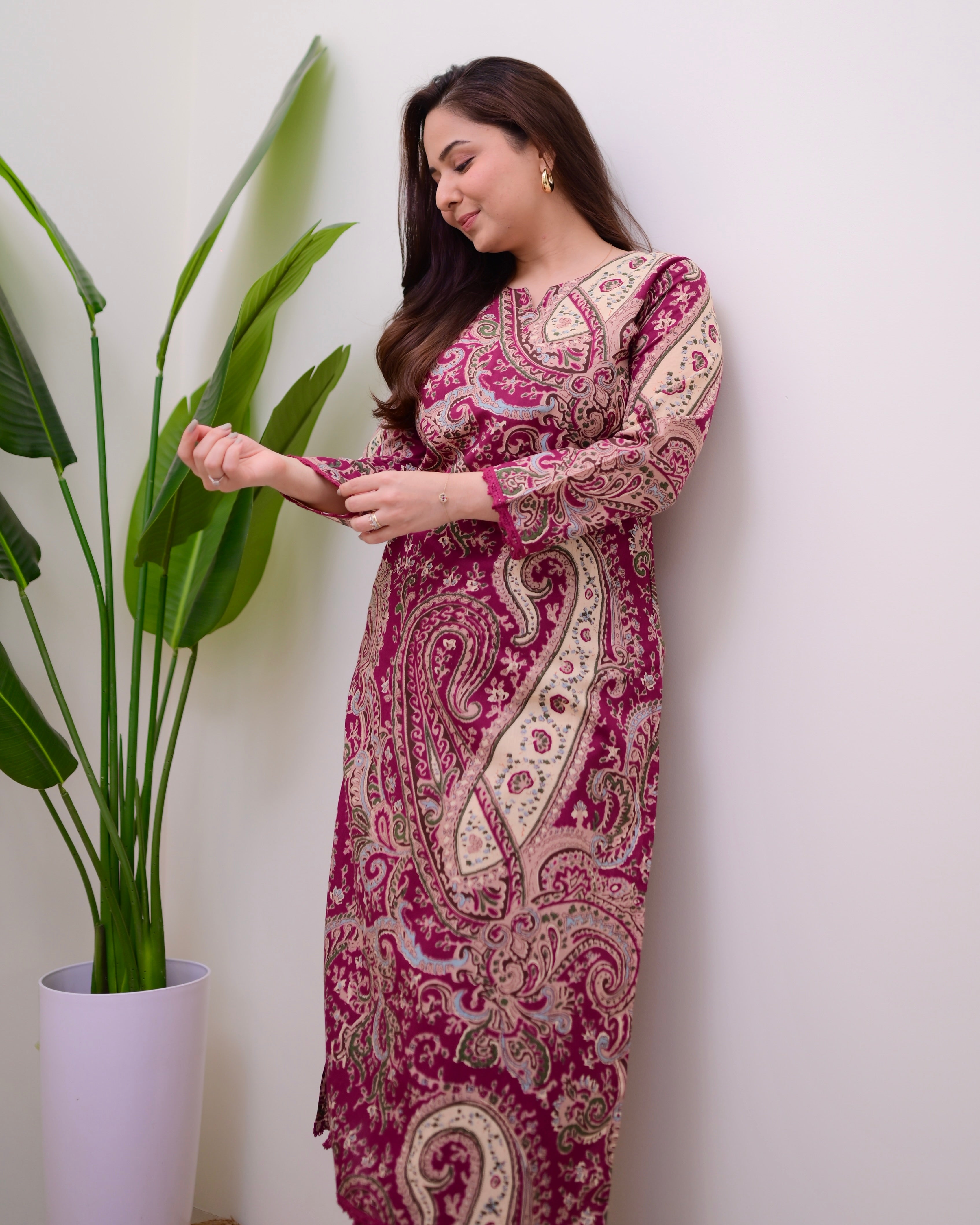 Maroon Paisley Cotton Kurta Set